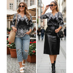 Womens Tops Dressy Casual Pleated Button Neck Summer Blouses 3/4 Flared Sleeve Fall Shirts