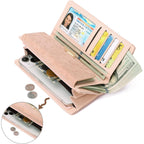 Women's Wallet Leather RFID Blocking Bifold Clutch Large Capacity Credit Card Holder with Coin Zipper Purse