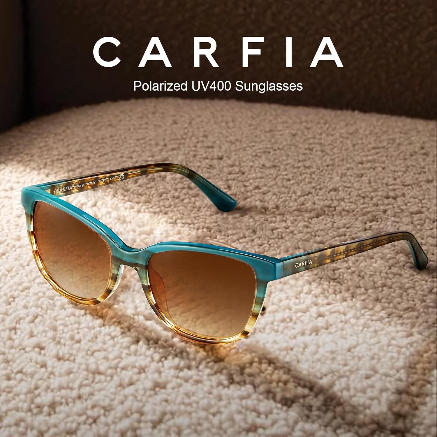 CARFIA Designer Acetate Womens Polarized Sunglasses Fit Most Face Shapes Trendy Shades UV Protection Hypoallergenic Handmade 1. Blue&brown Floral Frame Gradient Brown Lens