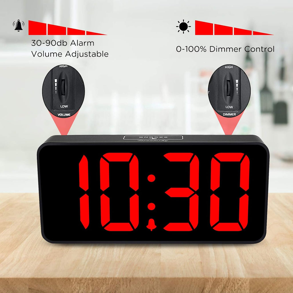 Dreamsky Large Digital Alarm Clock Big Numbers For Seniors & Visually Impaired, 9 Inches Electric Clocks For Bedroom, Jumbo Display Fully Dimmable Brightness, Usb Ports, Adjustable Alarm Volume