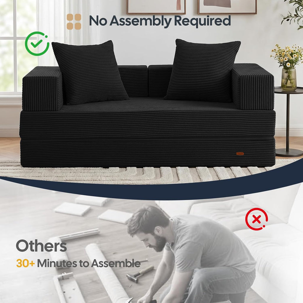 Comax Futon Sofa Bed, Convertible Sofa Bed, Folding Boneless Couches