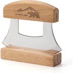 5Inch Alaskan Mezzaluna Ulu Knife, Salad Veggies Rocker Chopper Slicer Cutter Hashing Chopping Mincing Cleaver With Wooden Stand Arthritic Tool | Chopping Mincing Knife With Wooden Stand Arthritic Cutting Tool 5X4In