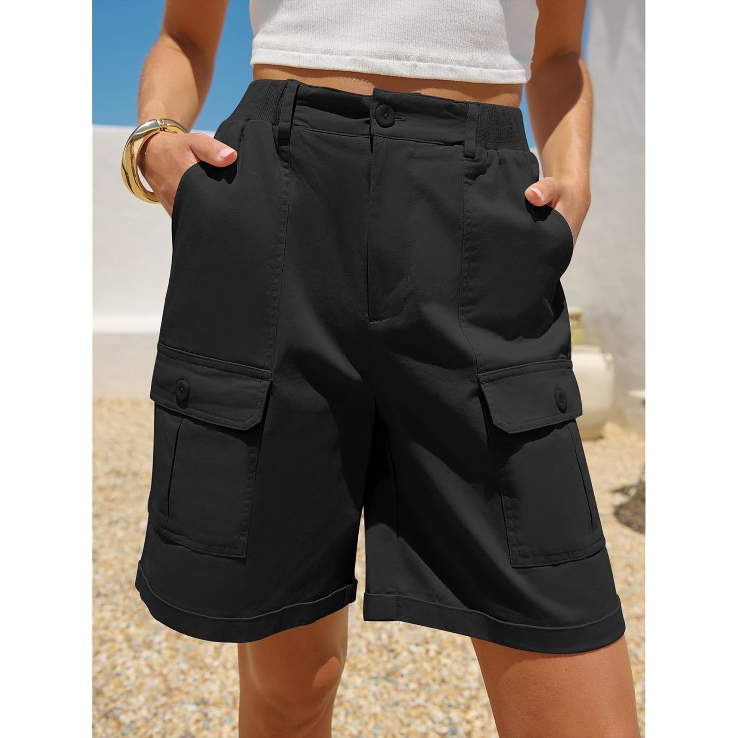 Bermuda Shorts for Women Cargo 2026 Summer Casual High Waisted Shorts Outdoor Beach Vacation Clothes with 6 Pockets