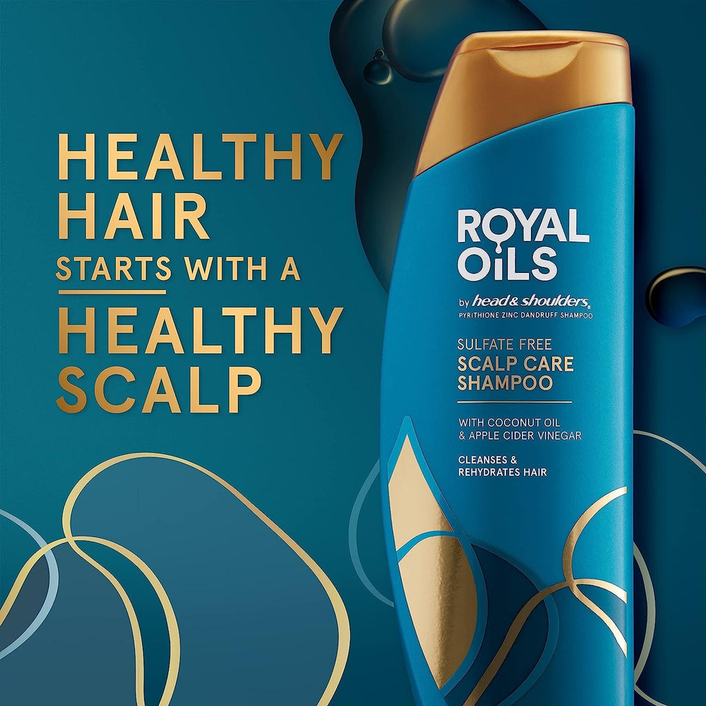 Head & Shoulders Anti-Dandruff Shampoo, Royal Oils Moisturizing Shampoo, 1% Pyrithione Zinc, Curly & Coily Hair, Coconut, Apple Cider Vinegar, Sulfate-Free, 12.8 Fl Oz