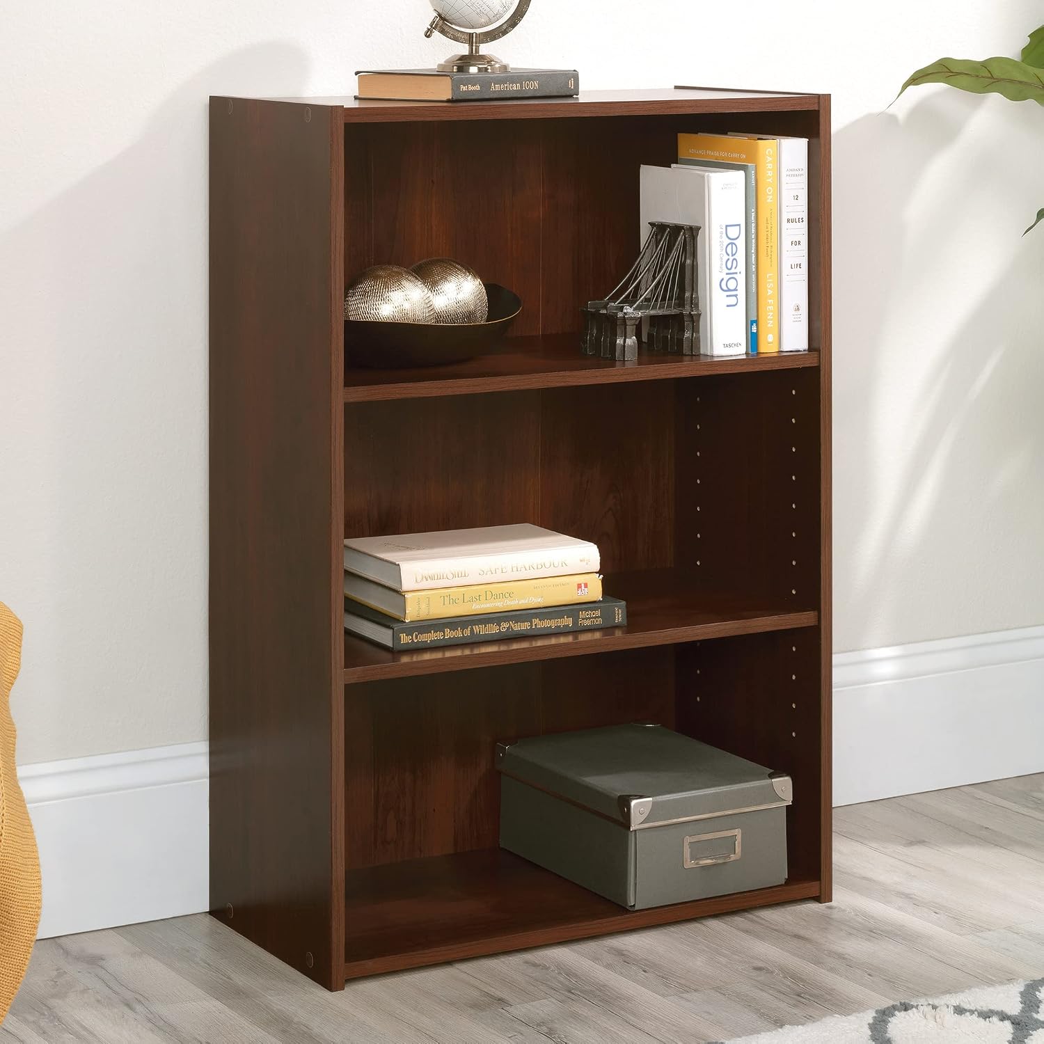 Sauder Beginnings 3-Shelf Bookcase, Bookshelf With Adjustable Storage Shelves, In Brook Cherry Finish
