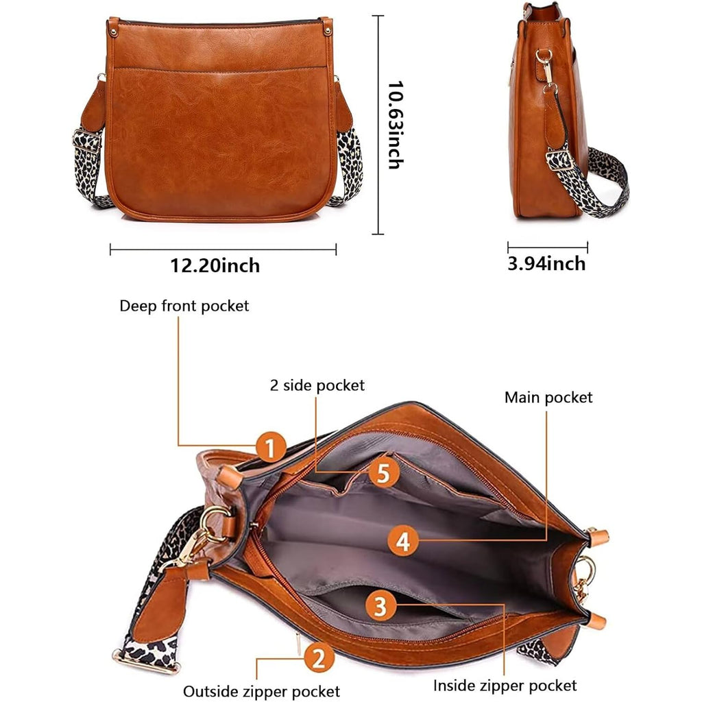 AUYOCO Vegan Leather Crossbody Bags for Women, Crossbody Purse with Guitar Strap Zipped Pockets Handbag Shoulder Bag