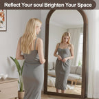 Arched Full Length Floor Mirror With Stand, 75X35 Rustic Farmhouse Solid Wood Frame Wall Mirror For Bedroom, Living Room, Vertical Hanging & Standing(Brown)