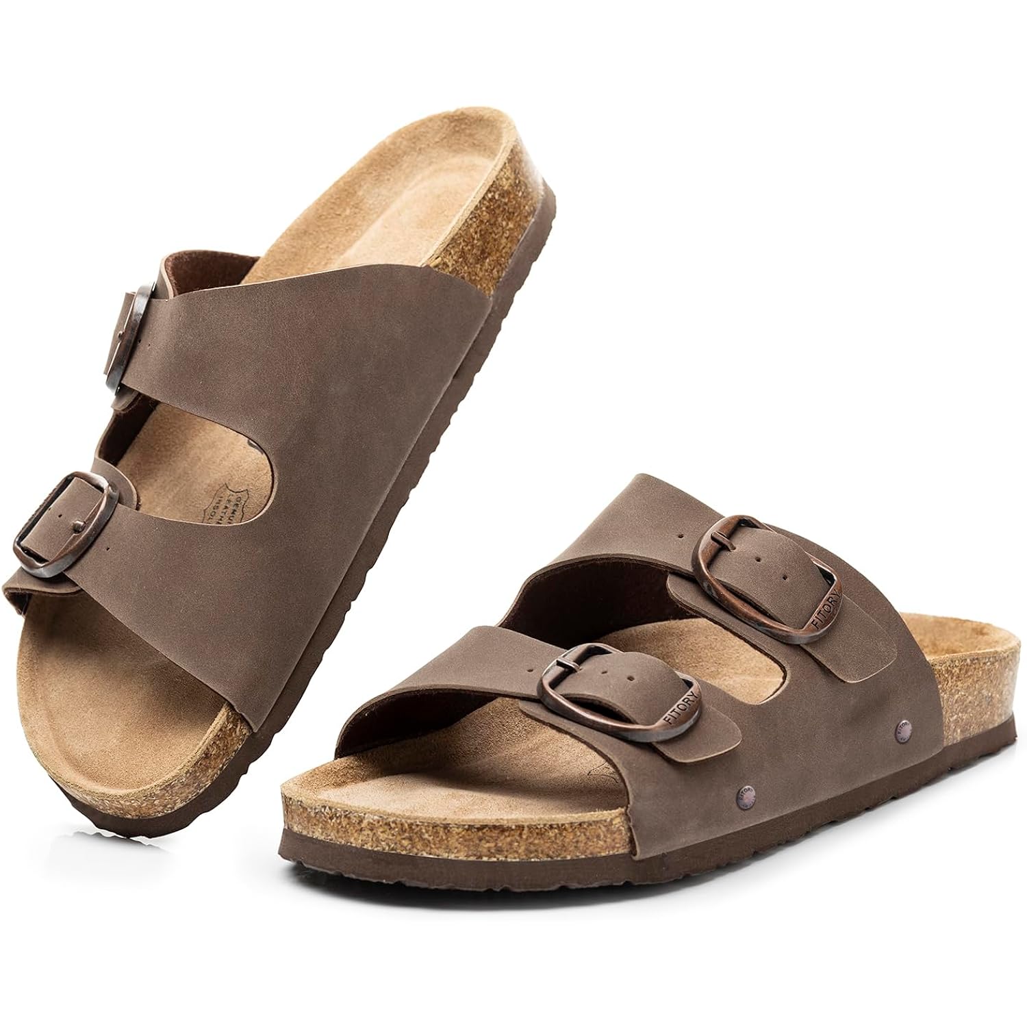 Fitory Womens Flat Sandals With Cork Footbed, Open Toe Arch Support Slides Adjustable Slip On Slippers For Summer 2026 Size 6-11