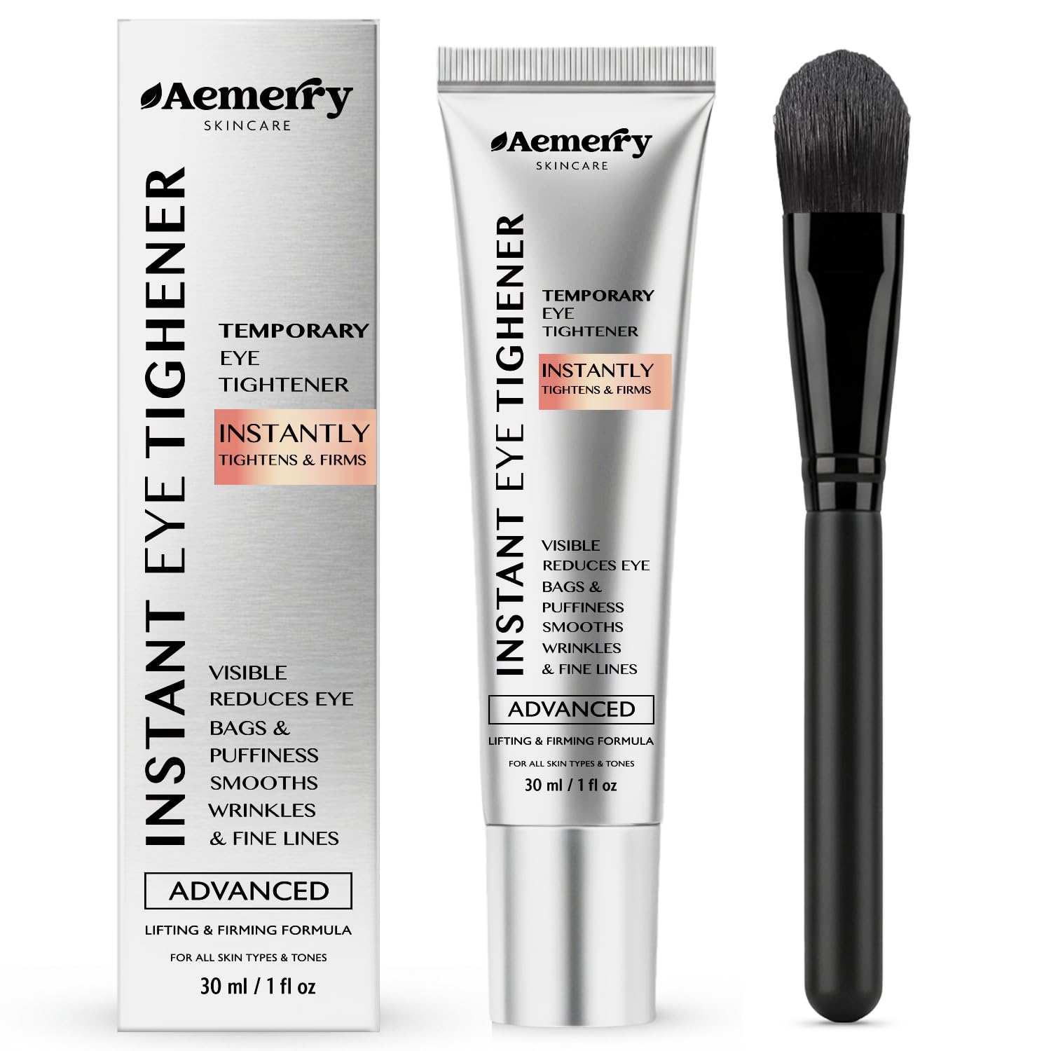 Instant Firm Temporary Eye Tightener: Advanced Tightening & Lifting Cream With Brush For Eye Bags, Wrinkles, Puffiness, Fine Lines – Lightweight, Easy Wear Formula, Gentle For All Skin Types. 1 Oz