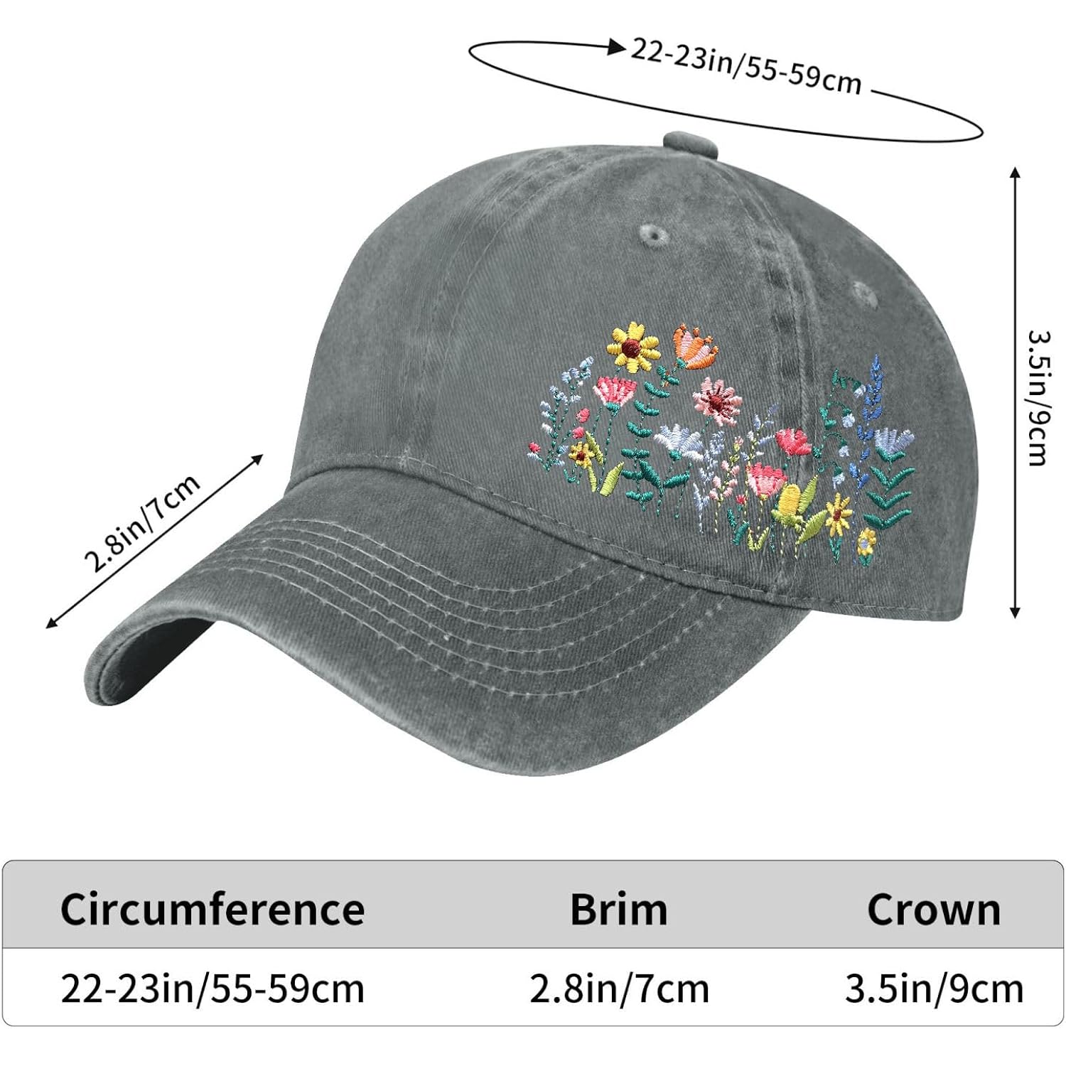 Elegant Floral Embroidered Baseball Cap for Women Men, Adjustable Trendy Soft Breathable Dad Hat, Gifts for Flower Lover Elegant Floral G