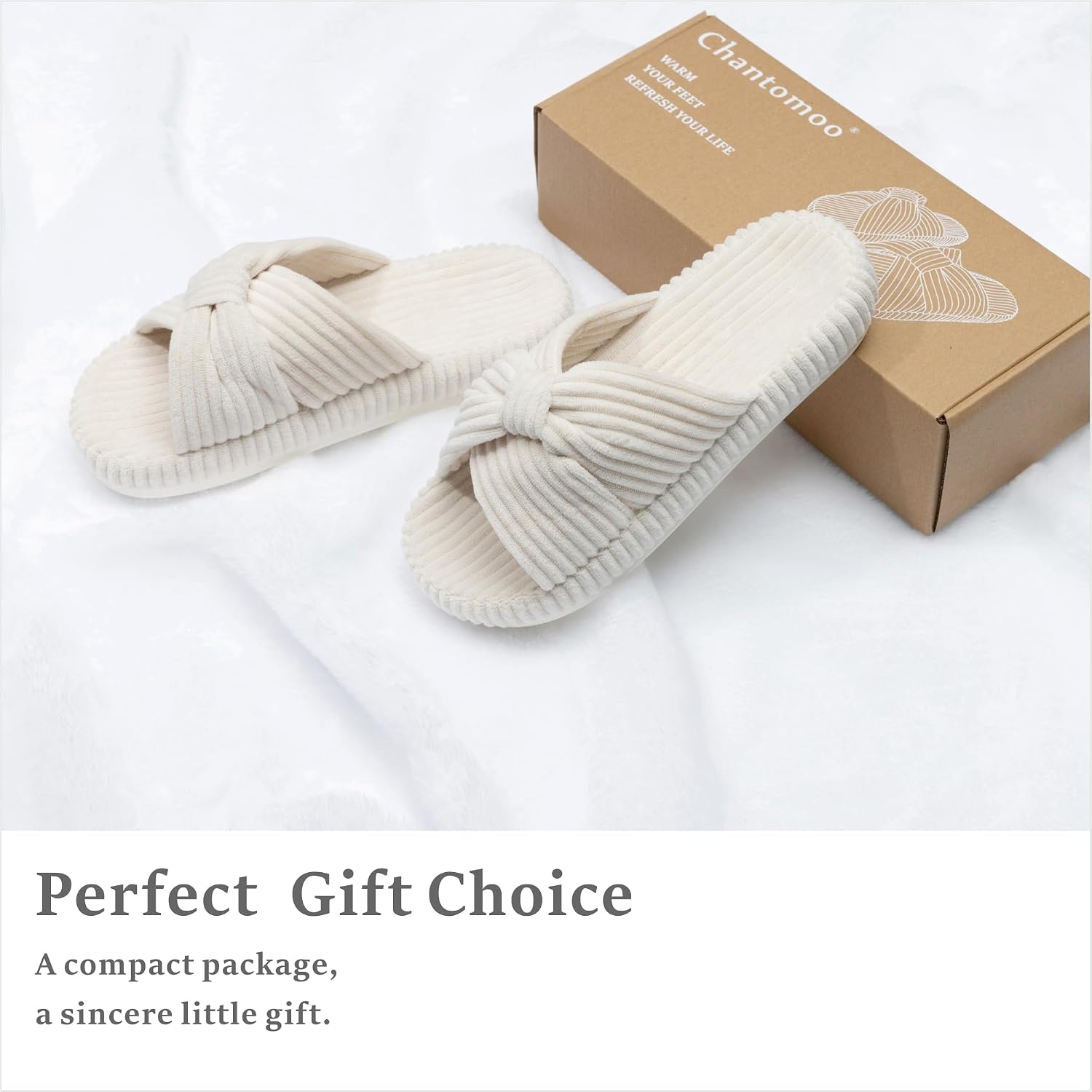 Slippers For Women Memory Foam House Bedroom Corduroy Bow Crossbands Slipper Shoes Comfy Trendy Gift Slippers