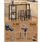 Qsun 3-Piece Bar Table Set For 2 | Bar Height Table With Stools & 2 Storage Shelves, Small Bar Table Set With Glass Rack, Small Kitchen Table For Dining Room