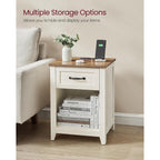 Vasagle Liry Collection - Farmhouse Nightstands With Charging Station, Set Of 2 Bedside Tables, Side Tables With Drawer, Open Compartment, For Bedroom, Rustic White And Honey Brown Ulet859K41