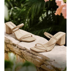 Leevar Square Toe Heeled Sandals For Women - Women'S Low Block Heels Sandals - 2.25In Open Toe Ankle Strap Chunky Heels - Slip On Heeled Sandal Mule- Nude Black Strappy Heels For Party Wedding Dress Shoes