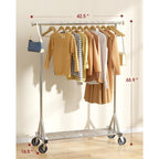 Heavy Duty Stainless Steel Rolling Clothes Rack With Mesh Shelf, Lockable Wheels & Anti-Slip Stoppers, Large Capacity Clothing Organizer For Bedroom, Laundry Room, 42.5" X 16.5" X 65.9", Silver