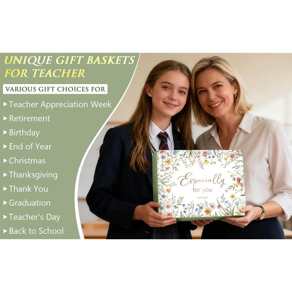Teacher Appreciation Gifts for Women, Best Teacher Personalized Gifts Funny End of Year Teachers Gift from Student, Birthday Retirement Thank You Gift Baskets for Daycare Teachers w/ Canvas Tote Bag