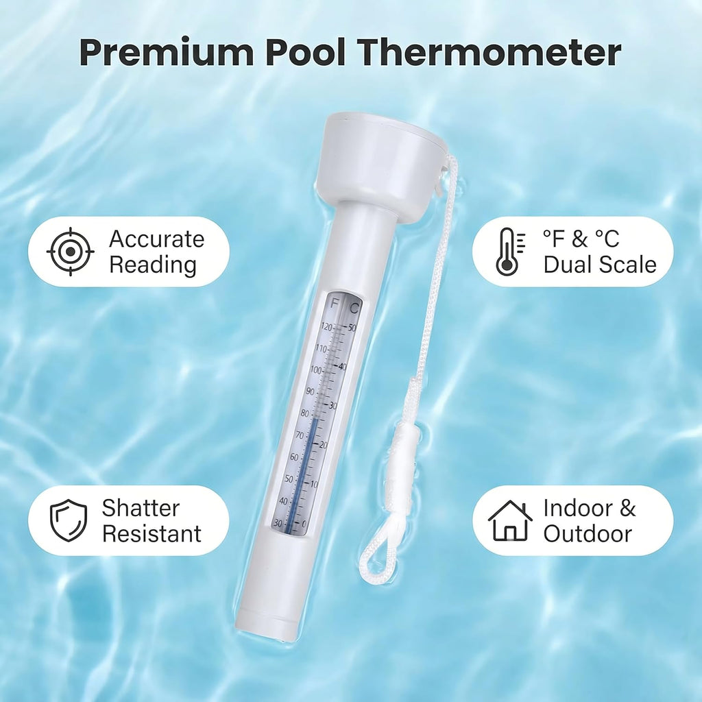 Pool Thermometer Floating, Water Temperature Thermometer With String, Large Size Easy Read & Shatter Resistant Pool Accessories For Outdoor & Indoor Swimming Pools, Spas, Hot Tubs & Aquariums.(White)