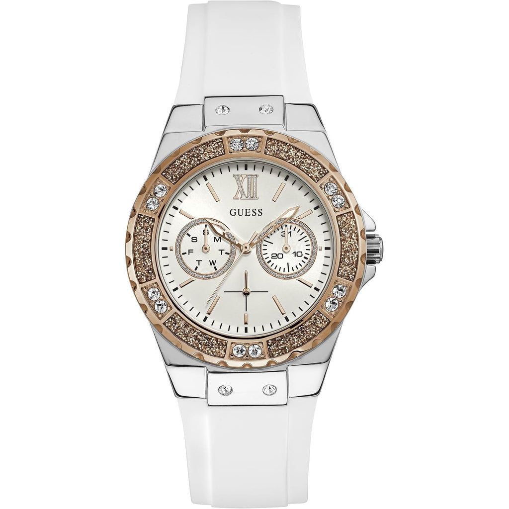Guess Women'S Stainless Steel + Stain Resistant Silicone Watch