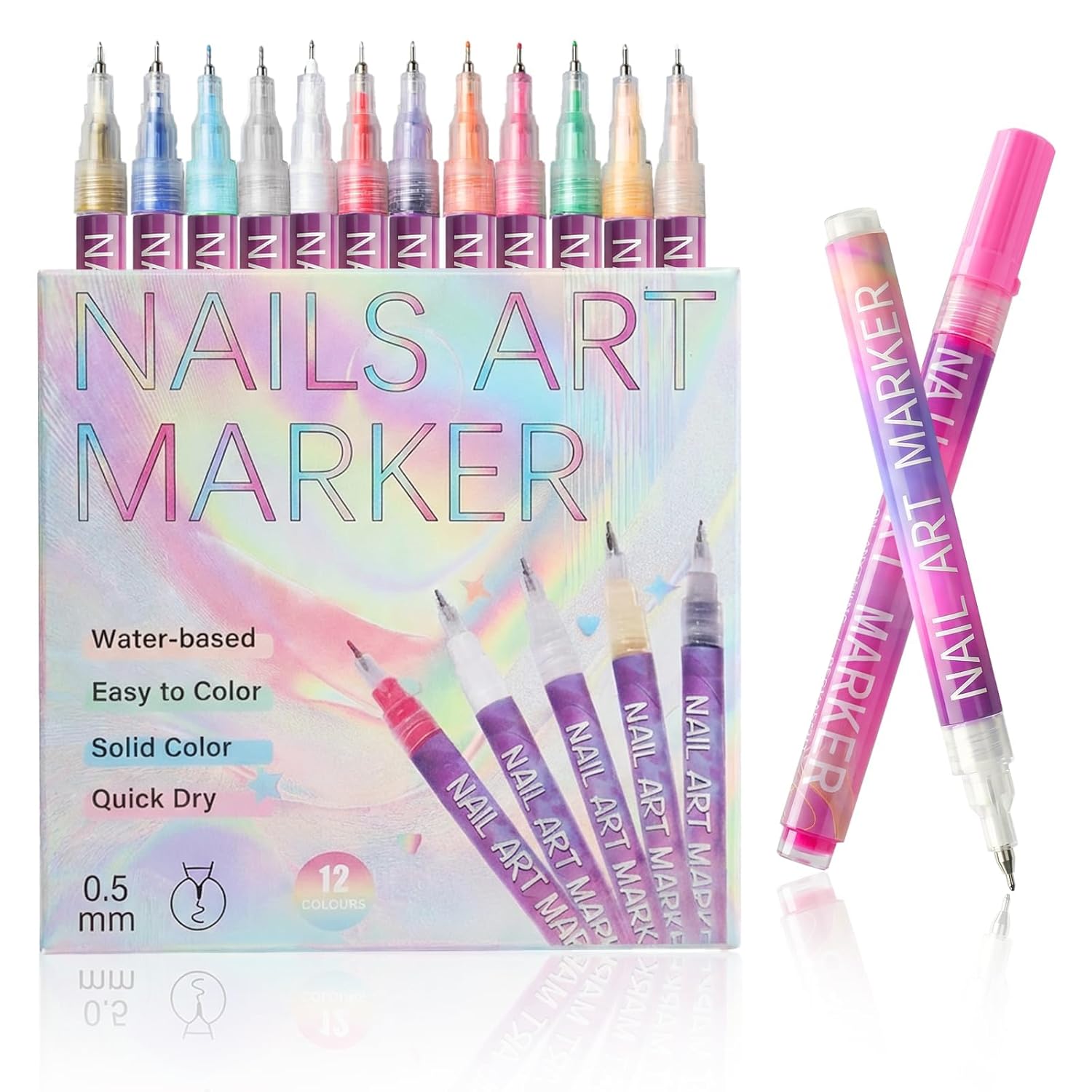 12 Colors Nail Art Pens Set, 2025 Upgrade Nail Art Markers, 0.5mm Fine Tip DIY Quick Dry Graffiti Dotting & Liner Pens for Gel Nails, 3D Nail Polish Pens for Painting, Nail Art Drawing Tool (1 Set)