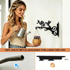 Elegant Bird Pattern Wall Hooks - 10/12/14 Inch Metal Plant Hangers For Indoor & Outdoor - Rust-Resistant Bracket For Plants, Feeders, Chimes, Lanterns (2, Black, 10 Inch)