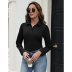Hotouch Button Down Shirts For Women Long Sleeve Stretch Dress Shirts Wrinkle-Free Work Blouses Slim Fit Office Tops