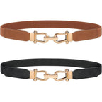 JASGOOD Women Stretchy Waist Belt Retro Elastic Skinny Belt for Ladies with Gold Buckle
