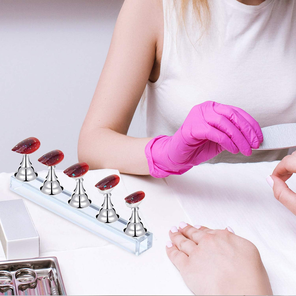 Blulu 2 Sets Nail Stand Press on Nail Holder Magnetic Fake Nails Holder Acrylic Nails Display Practice for Painting Art for False Fingernail Manicure Tool Home DIY Salon Supplies(Silver)