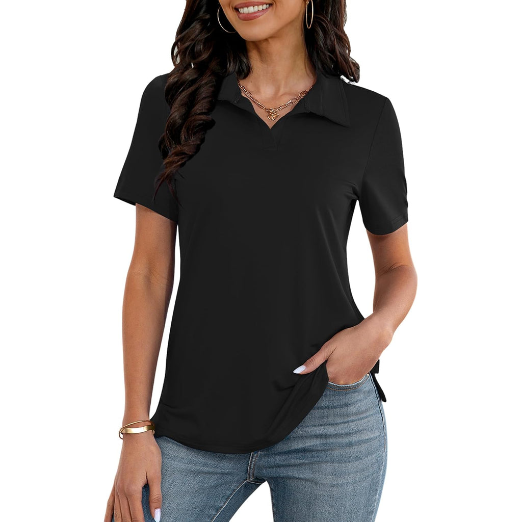 Polo Shirts For Women Business Casual Work Lapel Collared Tops V Neck Summer Golf Polos Tunic Blouse