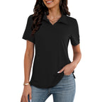 Polo Shirts For Women Business Casual Work Lapel Collared Tops V Neck Summer Golf Polos Tunic Blouse