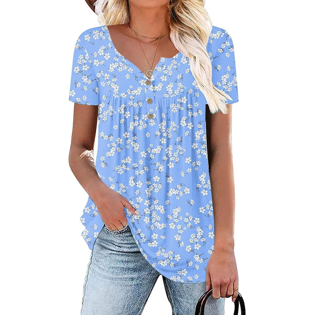 Aodemo Women'S Summer Plus Size Tops Short Sleeve Shirts Henley Fit Tunic Ladies Flowy Blouse