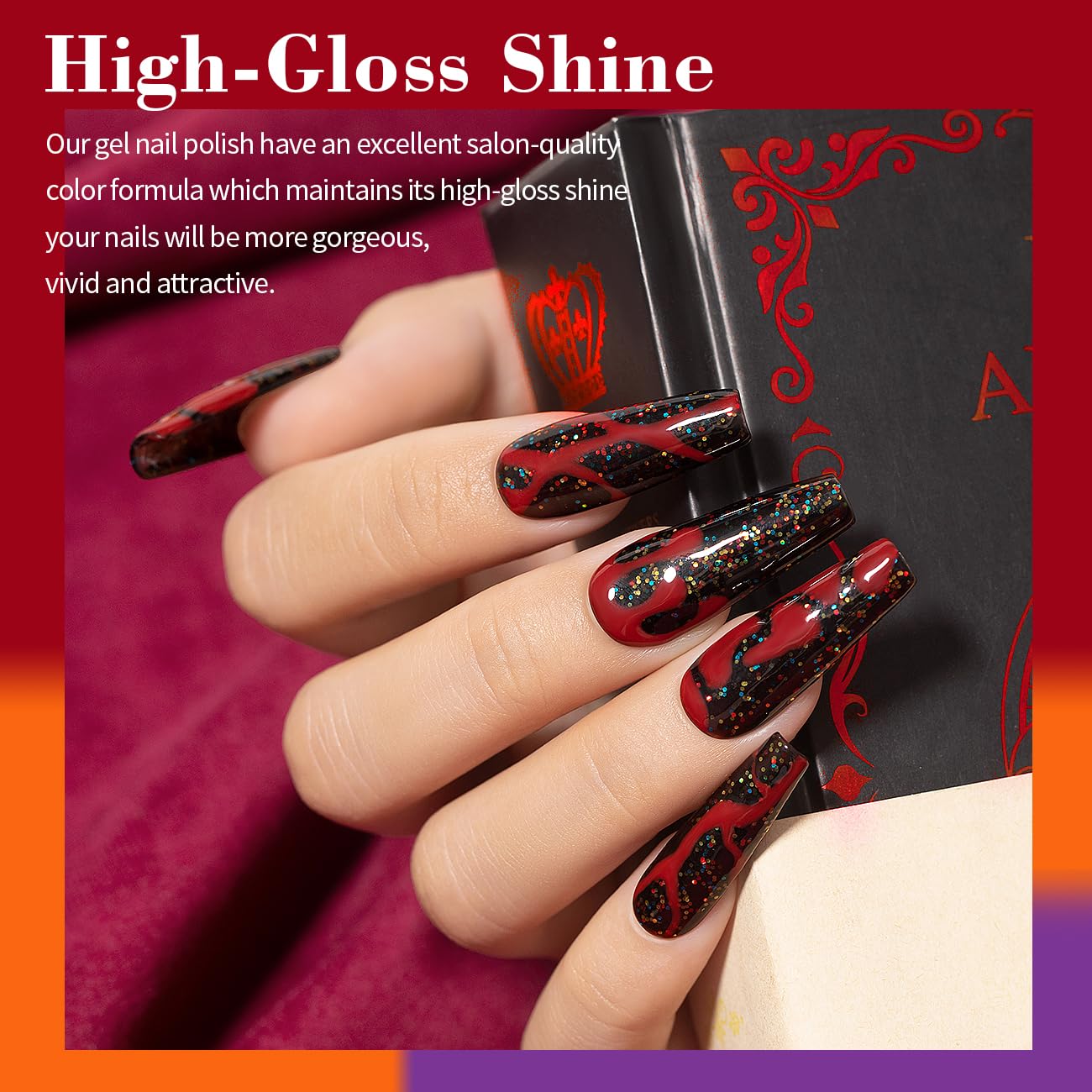 RARJSM Gel Nail Polish Set 6 Colors Black Iridescent Glitter Pumpkin Orange Red Purple Neon Green Autumn Winter Halloween Gel Polish Kit Soak off Salon DIY Home Nail Art Manicure 7.5ML