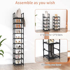 Tall Narrow Shoe Rack For Entryway, 10-Tier Sturdy Metal Shoe Shelf Storage 10-15 Pairs Of Shoes And Boots, Space Saving Corner Shoe Rack Organizer For Closet,Doorway,Garage,Living Room