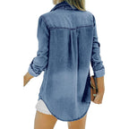Runcati Womens Button Down Denim Shirt Long Sleeve Roll Up Casual Oversized Jean Shirt Jacket Distressed Tunic Tops