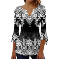 Womens Tops Dressy Casual Pleated Button Neck Summer Blouses 3/4 Flared Sleeve Fall Shirts