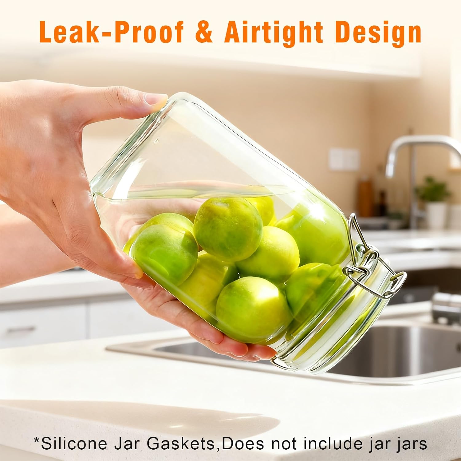 3.75 Inches Diameter Rubber Seals for Glass Jars, 6 Pcs Food Grade Airtight Replacemen Silicone Jar Gaskets, Leakproof Gasket Sealing Rings for Canning Mason Jars, Fits Most Sizes (White and Orange)
