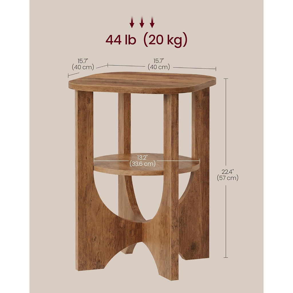 Vasagle Side Table, 2 Tier Small Accent End Table, Nightstand With Lower Shelf For Small Spaces, Living Room, Bedroom, Honey Brown Ulet233M101S