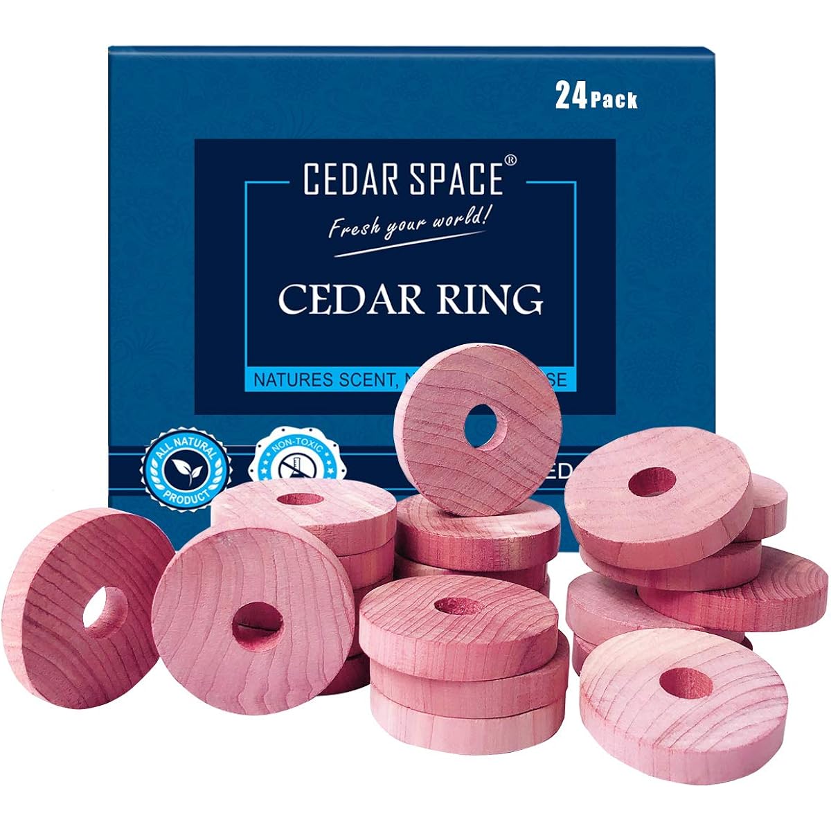 Cedar Blocks For Clothes Storage – 24 Pcs 100% Natural Cedar Rings | Wardrobe & Drawer Freshener For Closet Storage