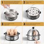 Annie & Mia Design Electric Egg Cooker, All Stainless Steel 7 Egg Capacity Egg Boiler, 360W, Hard, Medium, Soft Boiled Egg Poacher, Egg Steamer, Multi-Function, Auto Shut-Off Function, Bpa-Free