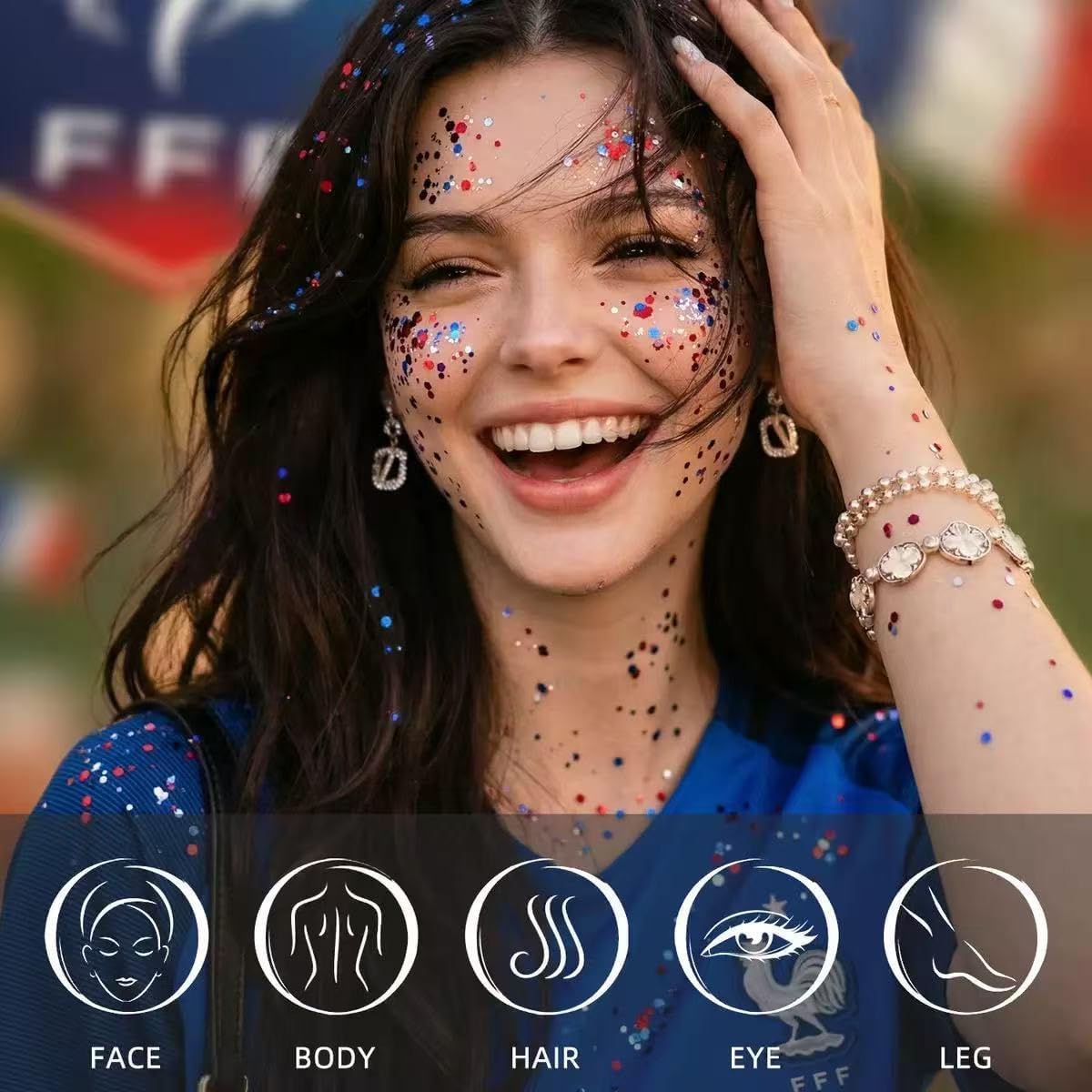 4th of July Body Glitter Stick Set for Face, Body & Hair - Red White & Blue Fine & Chunky Sparkle, Patriotic Makeup for Watch Party, Rave & Game Day 2 Pack