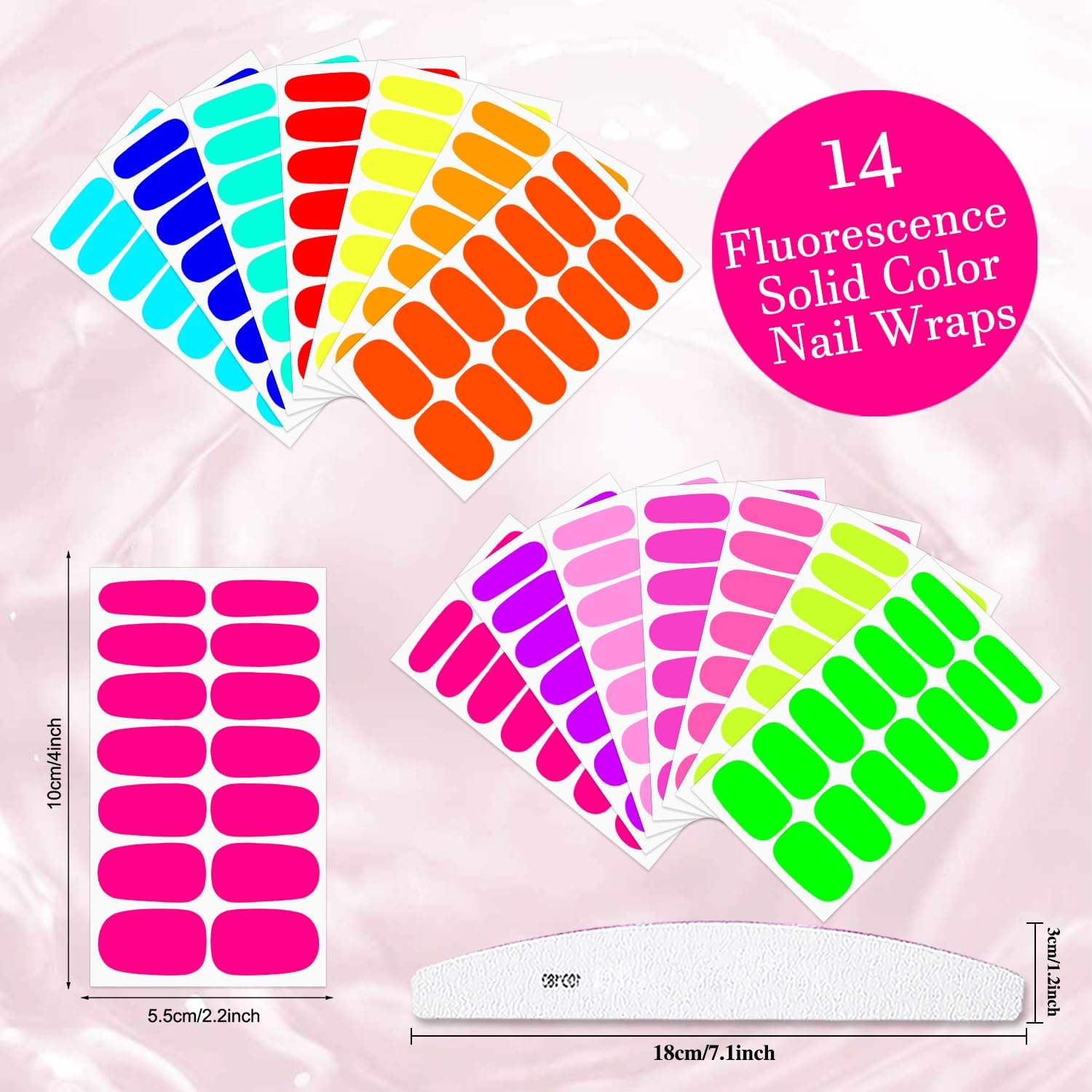 14 Sheets Fluorescence Solid Color Nail Polish Strips Stickers Self-Adhesive Vibrant Color Nail Wraps for Short Nails Nail Stickers Full Nail Wraps for Women Nail Art