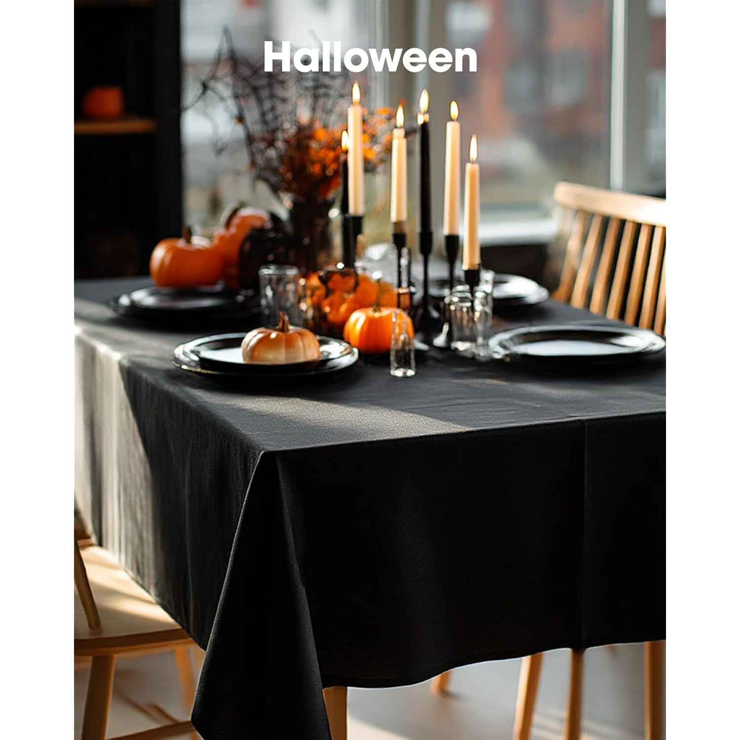 Pureegg Rectangle Table Cloth 60" x 84" – Durable Polyester Tablecloth Offers Reusable & Washable Protection, Ideal for Outdoor Party, Picnic, Wedding, Banquet and Birthday, 1 Pack, Black