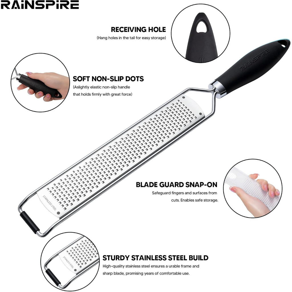 Upgraded Citrus Lemon Zester Grater, Easy Clean Dishwasher Safe, For Ginger Garlic Parmesan Cheese, 304 Stainless Steel Blade, Protect Cover, Baking Supplies, Black