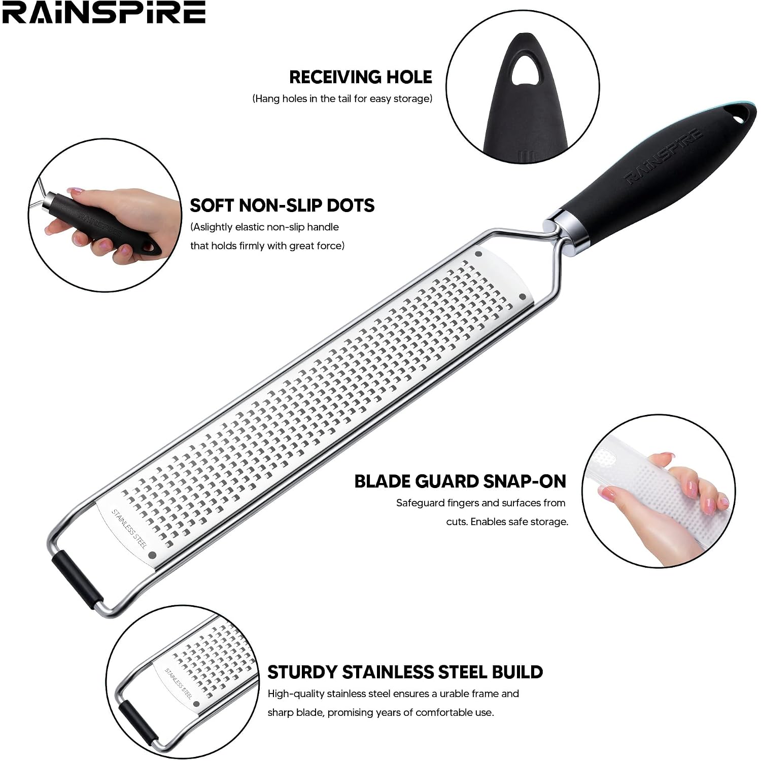 Upgraded Citrus Lemon Zester Grater, Easy Clean Dishwasher Safe, For Ginger Garlic Parmesan Cheese, 304 Stainless Steel Blade, Protect Cover, Baking Supplies, Black