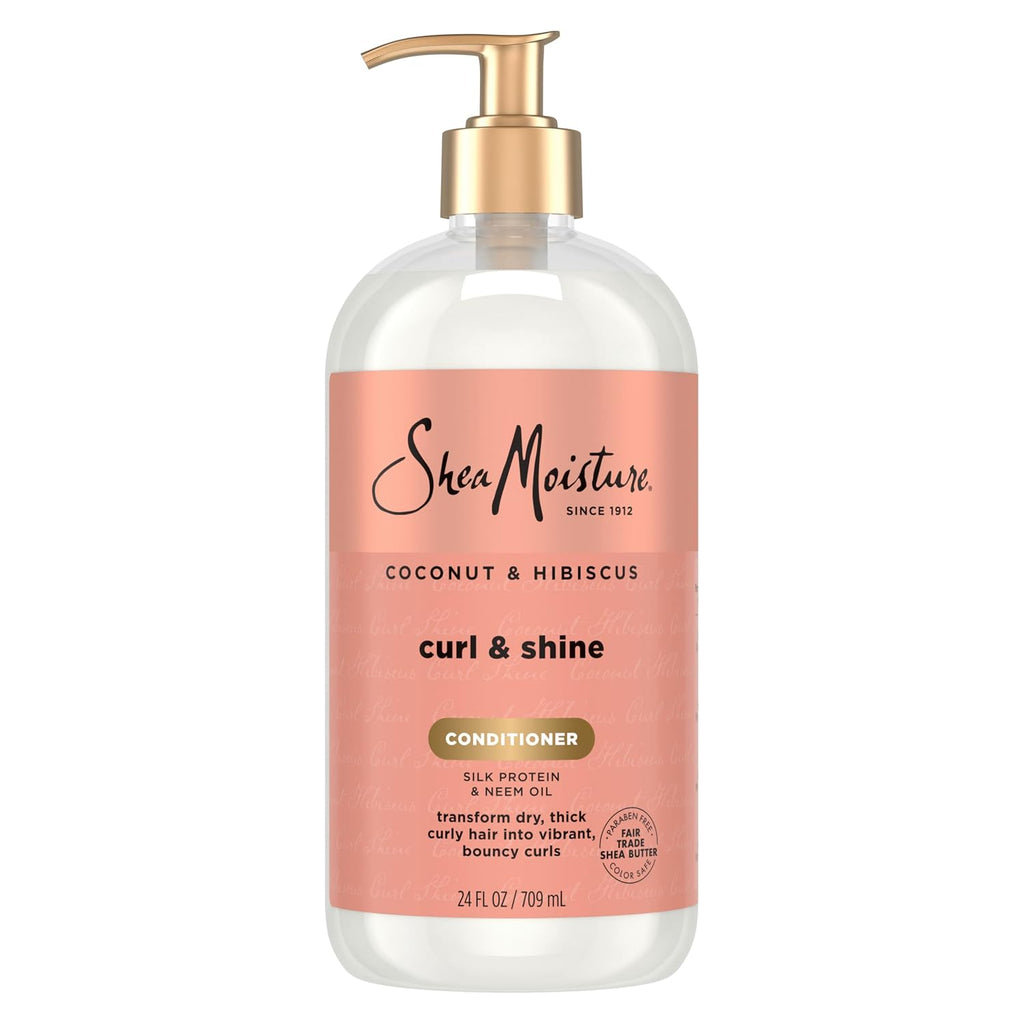 Shea Moisture Curl & Shine Conditioner Coconut & Hibiscus, For Thick, Curly Hair, To Moisturize & Soften, 24 Fl Oz