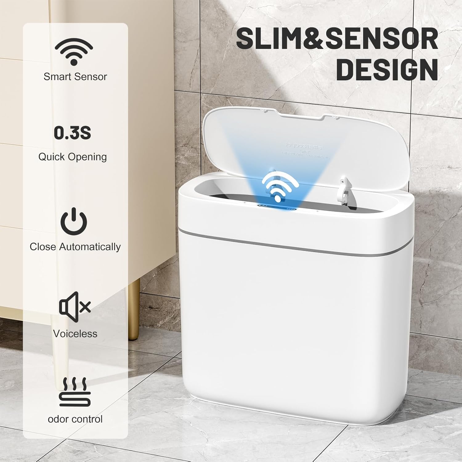 Small Trash Can For Bathroom, 3.5 Gallon Automatic Touchless Trash Can With Lid,Motion Sensor Slim Garbage Can Waterproof Trash Bin Waste Basket For Bedroom, Kitchen