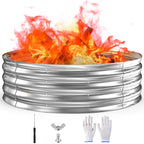 60 Inch Fire Pit Ring 5Ft Galvanized Steel, 12" Raised Heavy Duty Wood Burning Fire Pits&Outdoor Fireplace, Heat Resistant Campfire Ring With Spark Guard, For Outdoor Backyard, Patio & Camping Use