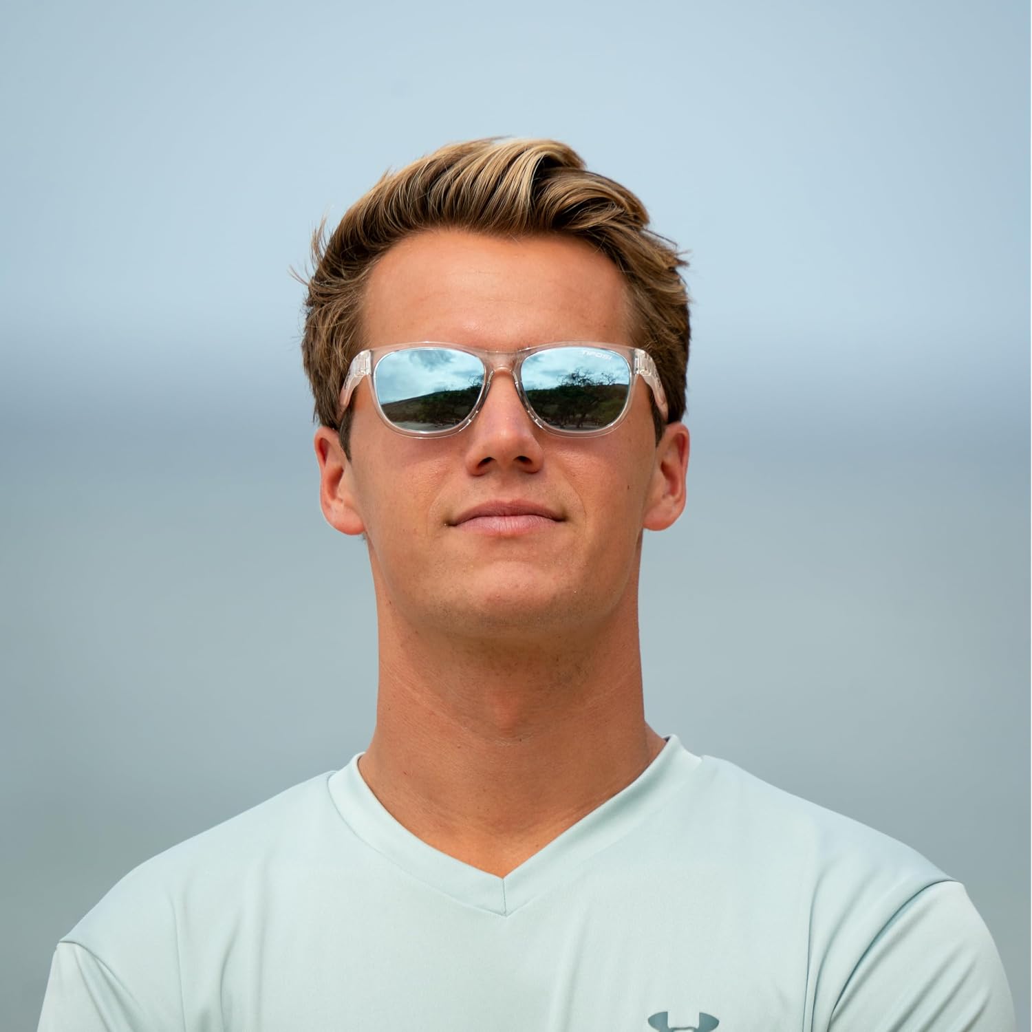 Tifosi Swank Sport Sunglasses - Tangle Free - Ideal For Cycling, Golf, Hiking, Pickleball, Running and Great Lifestyle Look Smoke With Bright Blue Mirror