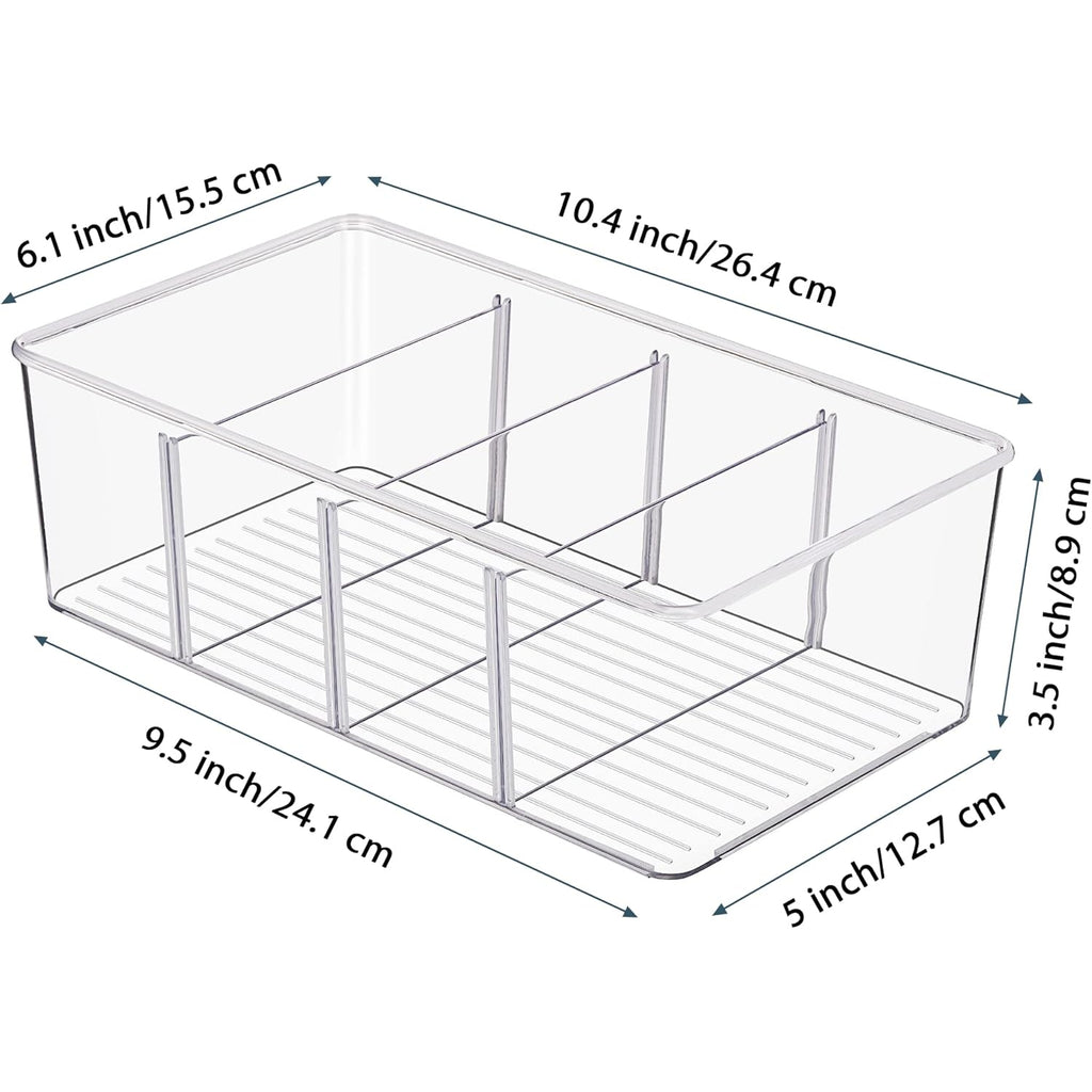 Vtopmart 8 Pack Food Storage Organizer Bins, Clear Plastic Bins for Pantry, Kitchen, Fridge, Cabinet Organization and Storage, 4 Compartment Holder for Packets, Snacks, Pouches, Spice Packets