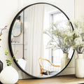 Black Round Mirror, Round Mirror 24 Inch, Black Circle Mirrors Matte Metal Frame, Wall Mounted Mirrors For Living Room, Bathroom, Wall, Entryway.