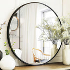 Black Round Mirror, Round Mirror 24 Inch, Black Circle Mirrors Matte Metal Frame, Wall Mounted Mirrors For Living Room, Bathroom, Wall, Entryway.